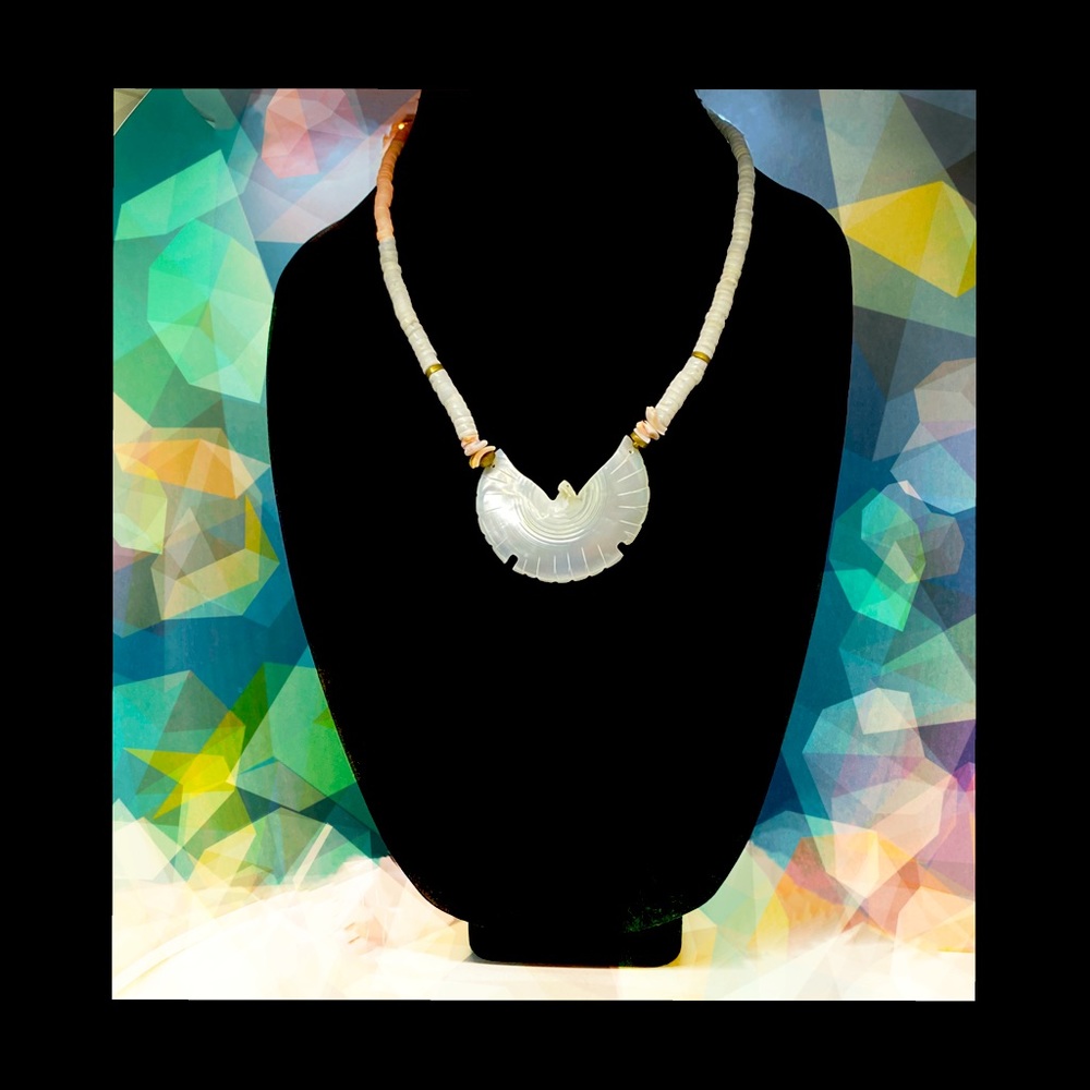 Heishi Beaded Carved Mother of Pearl “Thunderbird”